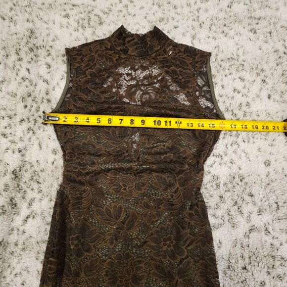 Hello Miss SZ S Moss Lace Lined Mock Neck Sexy Cut Out Back Sleeveless Bodycon - Picture 11 of 11